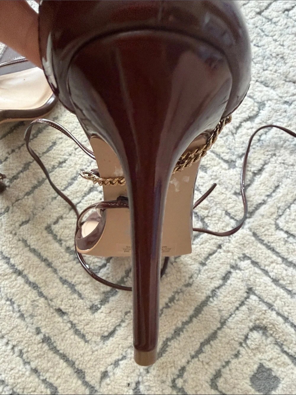 Steve Madden Brown Patent wrap around Chain-Ankle Stiletto Sandals - Picture 7 of 11